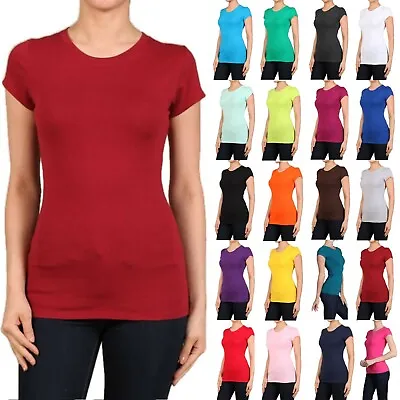 Buy CREW/ROUND NECK Short Sleeve Women/Junior Solid Top Cotton T Shirt S-XL • 10.57£