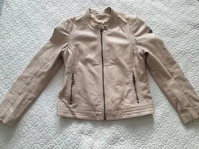 Buy Ladies Cream Nude Real Leather Fitted Front Zip Biker Style Jacket S/m Vgc • 20£