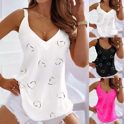 Buy Summer Sleeveless Cami T-Shirt Blouse Women's V-Neck Heart Vest Tank Tops Ladies • 3.99£