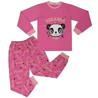 Buy Kids Girls Pyjamas Pink Panda Animal Dreamer Print Contrast PJs Set Lounge Suit • 9.99£