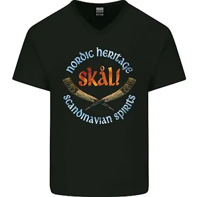 Buy Skal The Vikings Alcohol Beer Nordic Odin Mens V-Neck Cotton T-Shirt • 11.99£