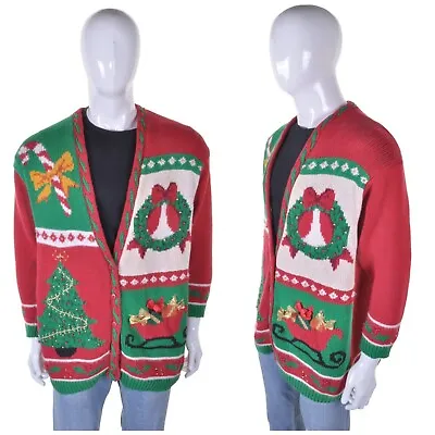 Buy Vintage Christmas Candy Cane Cardigan XXL Cute Kitsch Novelty Jumper Sweater • 29.99£