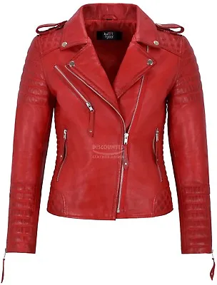 Buy Ladies Leather Jacket Classic Biker Style 100% REAL NAPA LEATHER 2260 • 90£
