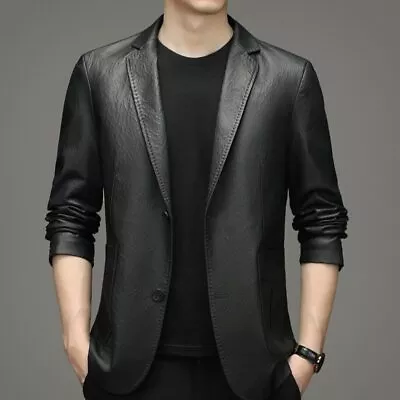 Buy Fashion Men's Faux Leather Suit Coat Spring Autumn Thin Jacket Casual Outwear • 124.43£