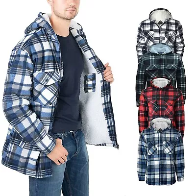 Buy Mens Hooded Fleece Lumber Jack Shirt Fur Lined Padded Sherpa Jacket Worker Warm • 23.95£