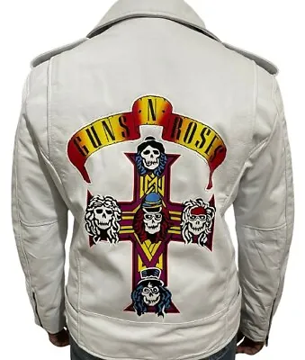 Buy Paradise City AXL Rose Guns N Roses White Leather Jacket Motorcycle Jacket Coat • 94.71£