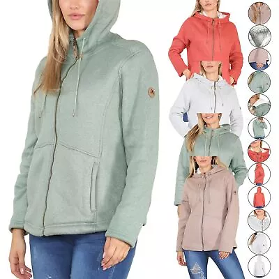 Buy Ladies Zip Hooded Sherpa Borg Fleece Lined Fur Heavy Fleece Jacket Warm Cardigan • 12.99£