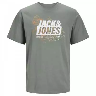 Buy Mens Plus Size Jack & Jones Map Logo T-Shirt Agave Green 2XL-5XL • 14£