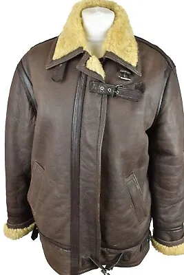 Buy Brown Sheepskin Coat Jacket Womens Bomber Full Zip Vintage Retro Type B-3 • 54.64£