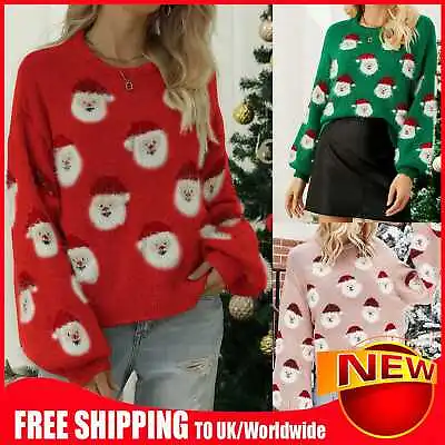 Buy Women Knitted Jumper Print Santa Claus Xmas Sweater Simple Leisure Sweater Shirt • 20.51£