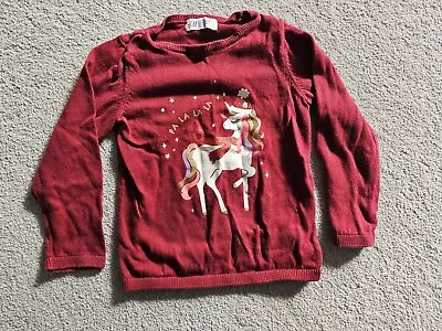 Buy Girl's H&M Red Christmas Jumper With Unicorn Decoration - Age 2-4 Yrs • 2.99£