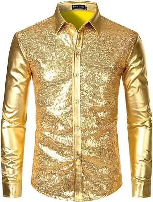 Buy LucMatton Men's Shiny Gold Metallic Shirt • 54.95£