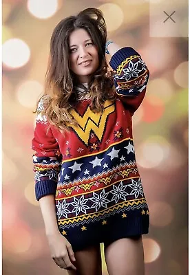 Buy Wonder Woman Christmas Jumper Red Blue Yellow Unisex Size M • 27£