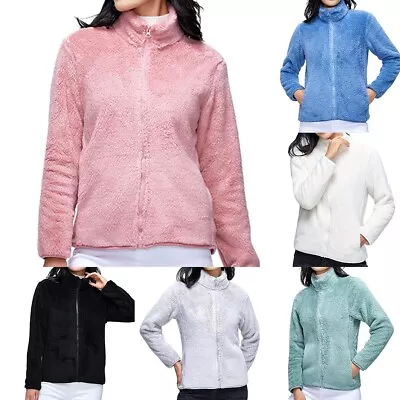 Buy Stylish Women's Fuzzy Jacket Loose Fit Long Sleeve Fleece Outwear For Daily Use • 15.01£
