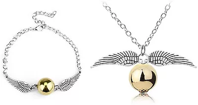 Buy Wizard Potter Golden Snitch Inspired Silver Necklace And Bracelet Gift Set UK • 3.50£