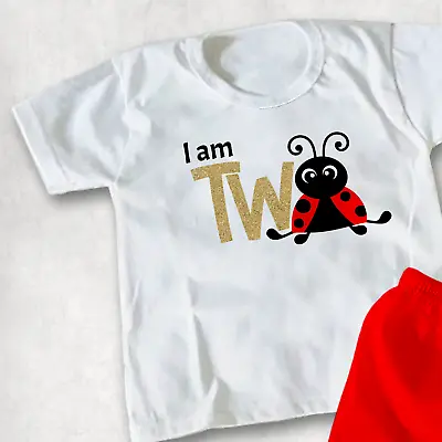 Buy I Am Two Ladybird Children's Kid's T-shirts T-shirt Top Birthday, Cake Smash • 9.34£