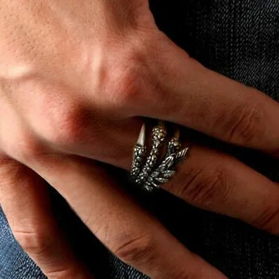 Buy Men Dragon Claw Ring Gothic Punk Biker Rings Man Vintage Jewelry Stainless Steel • 5.99£