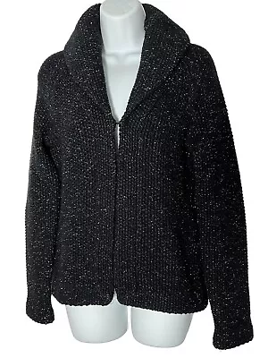 Buy J.Crew Sweater Women’s Medium Black Handknit Chunky Cardigan Wool Metallic 70959 • 27.25£