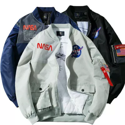 Buy Mens Outwear Flight Jacket NASA Style Bomber Coat Ma1 Pilot Army Jackets • 28.36£