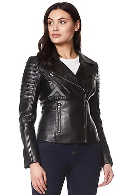 Buy Ladies Real Leather Jacket Black Stylish Fashion Designer Soft Biker Style 9334 • 95.80£