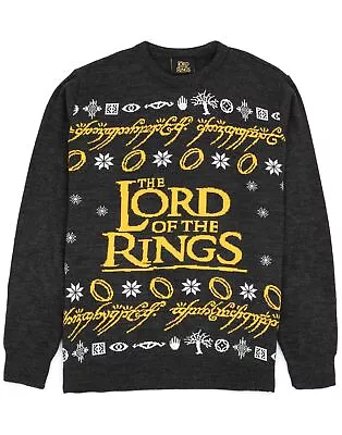 Buy The Lord Of The Rings Adults Christmas Jumper Mens Logo Black Knitted Sweater • 32.95£