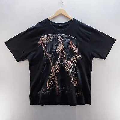 Buy Spiral T Shirt 2XL Black Graphic Print Reaper Skeleton Double Sided Cotton Mens • 8.99£