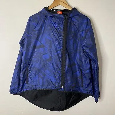 Buy Nike PRS Blue Black Hi-Low Zip Front Hoodie Rain Jacket Size L Windbreaker • 39.99£