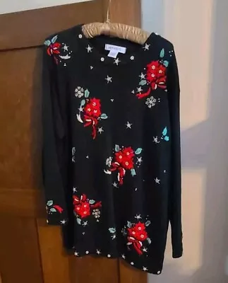 Buy VTG Arriviste Sweater Womens L Black Cardigan Christmas Holly Embroidered Bead • 11.83£