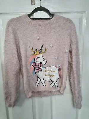 Buy Primark Move Over Rudolph Pink Fluffy Unicorn Christmas Jumper 14 - 15 Years • 2.99£