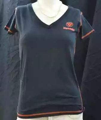 Buy Jägermeister USA Women's V-Neck T-Shirt Size S/M Deer Logo Black Orange Stitching • 11.18£