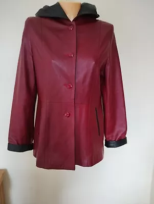 Buy Rico Piel Dark Burgundy Soft Leather Hooded Jacket Size 10/12 • 35£