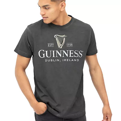Buy Guinness Mens T-shirt Harp Logo Acid Wash Vintage Black S-XXL Official • 13.99£