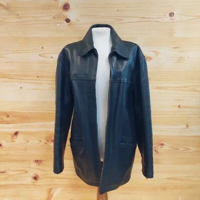 Buy Vintage 90’s J. Crew Black Leather Jacket Size Medium • 40£