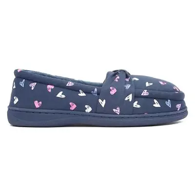Buy The Slipper Company Womens Slippers Blue Adults Ladies Moccasin Heart Bow Ranae • 7.99£