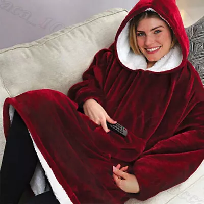 Buy Oversized Fleece Hoodie Blanket Ultra Plush Sherpa Giant Hooded Sweatshirt Soft • 8.58£