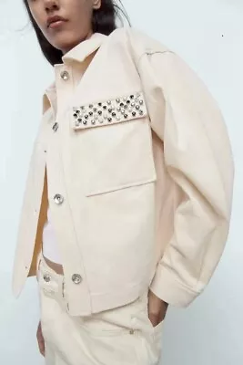 Buy Zara Woman Beaded Pocket Jacket 100% Cotton Size M • 29.99£