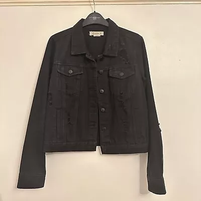 Buy Black Distressed Ripper Denim Jacket, Regular Length • 10£