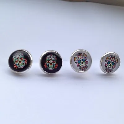 Buy Day Of The Dead Earrings Silver Studs Jewellery Rockabilly Sugar Skull • 2.99£