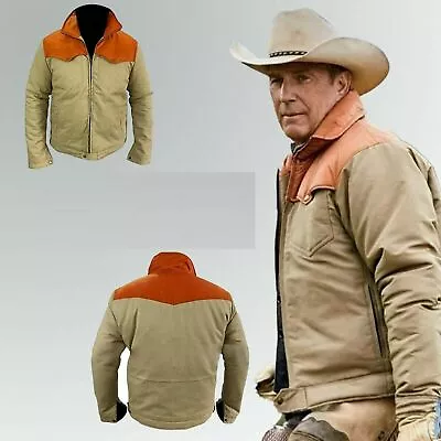 Buy New Men's Kevin Costner (John Dutton) Yellowstone Cowboy Beige & Orange Jacket • 60.11£