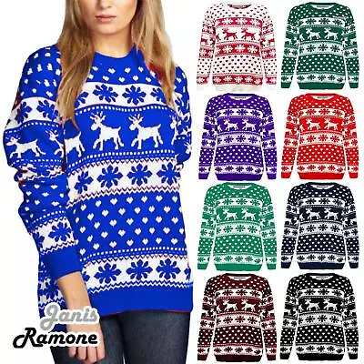Buy Christmas Jumper Reindeer Snowflake Womens Novelty Retro Unisex Xmas Sweater Top • 19.39£