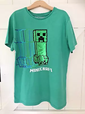 Buy Mojang Minecraft Creeper T Shirt Age 10-11 Green With 2 Way Sequins • 0.99£