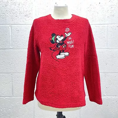 Buy Disney Mickey Mouse Vintage Christmas Jumper Red Embroidery Uk Size S (4-6) • 17.49£