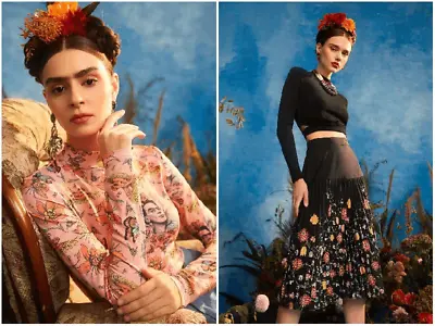 Buy 2pcs Frida Kahlo Bundle Mock Neck Tee And Floral Print Pleated Skirt SIZE S NWT • 70.45£