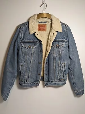 Buy Levi’s Sherpa Denim Trucker Jacket, Blue - Size Small In Great Condition • 34.99£