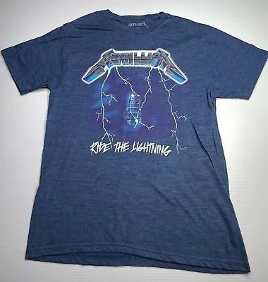 Buy Metallica Ride The Lightning T Shirt Mens Size S Blue Band Tee Graphic Rock Fit • 20.42£