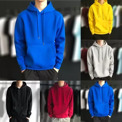 Buy Stylish Men Plain Pullover Hoodies, Hooded Sweatshirts, Long Sleeve Jumper Tops • 14.18£