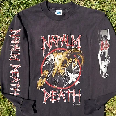Buy Vintage Napalm Death Tour 1991 Long Sleeve Shirt Mens Large Black Metal 90s Tee • 289.67£