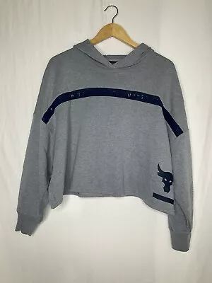 Buy Woman’s Under Armour The Rock Cropped Gray Hoodie Size L • 8.65£