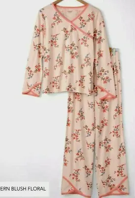 Buy NWT L Garnet Hill Full Length Asian Wrap Pajamas In The Pink Blush Floral • 71.81£