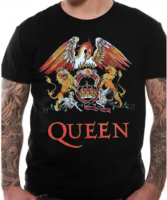 Buy QUEEN T Shirt Official Classic Crest Freddie Mercury Black New S - 5XL All Sizes • 14.95£